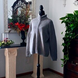 A Croft and Barrow Grey and White Sweater Jacket W/ White Fleece (inside neck) L